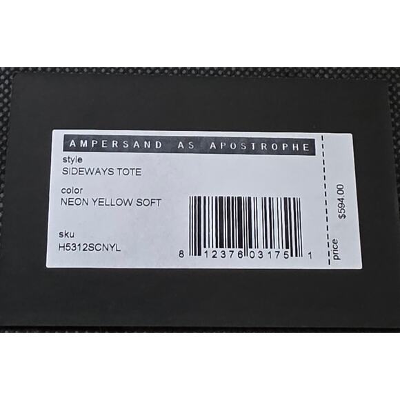 Ampersand as Apostrophe Sideways Tote Soft Neon Yellow NWT - Picture 5 of 7